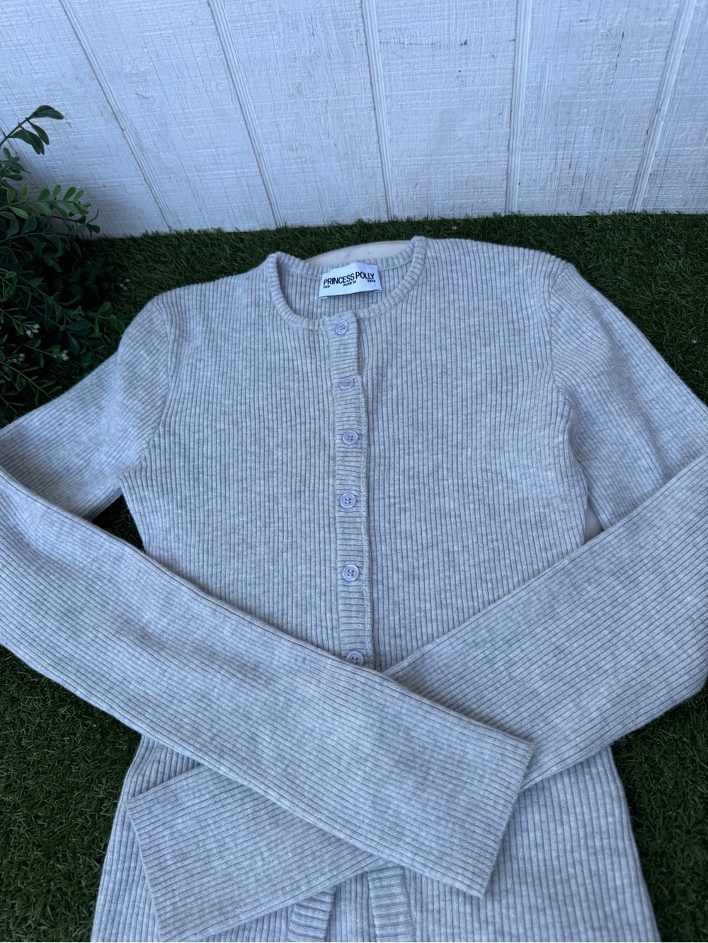 Princess Polly Suzu Long Sleeve Knit Top Grey Ribbed Button-Front Sweater Sz s - Picture 10 of 15